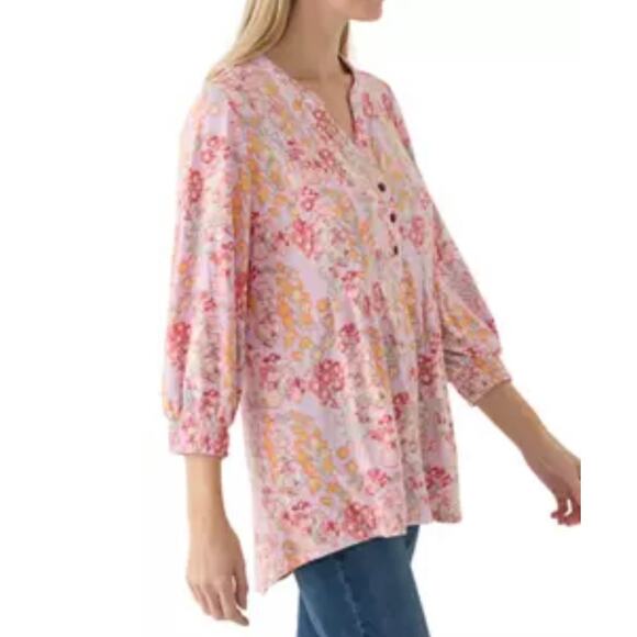 Wonderly Top Size 1X Purple Lilac Floral Boho Whimsical Prairie Flowy - Picture 7 of 15